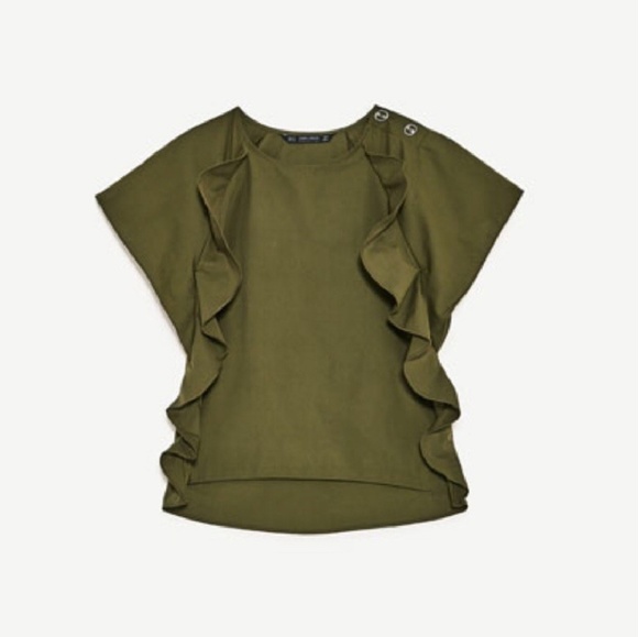 Zara Olive Ruffle Top - Picture 4 of 7